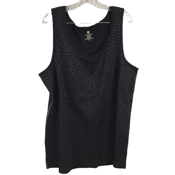 Women's Black Rib-Knit Silver Dots Scoop Neck Top - Picture 1 of 9